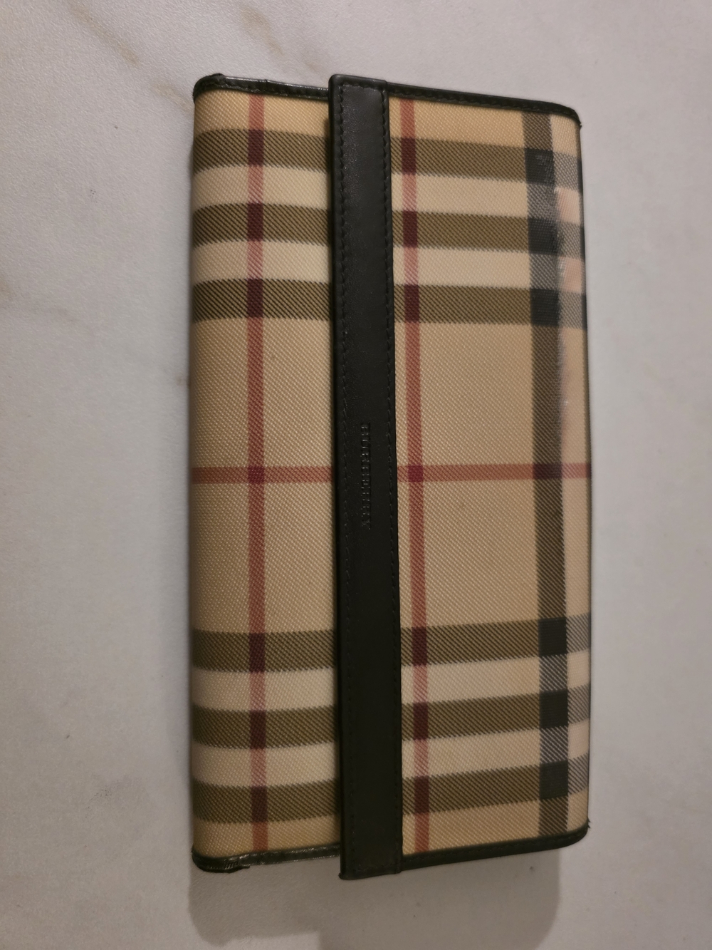 Burberry Beige Plaid Continental Wallet with Black Trim